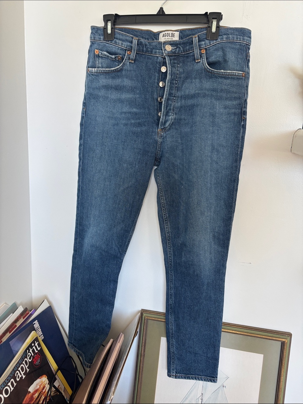 Agolde Womens Indigo Skinny Jeans with Button Fly